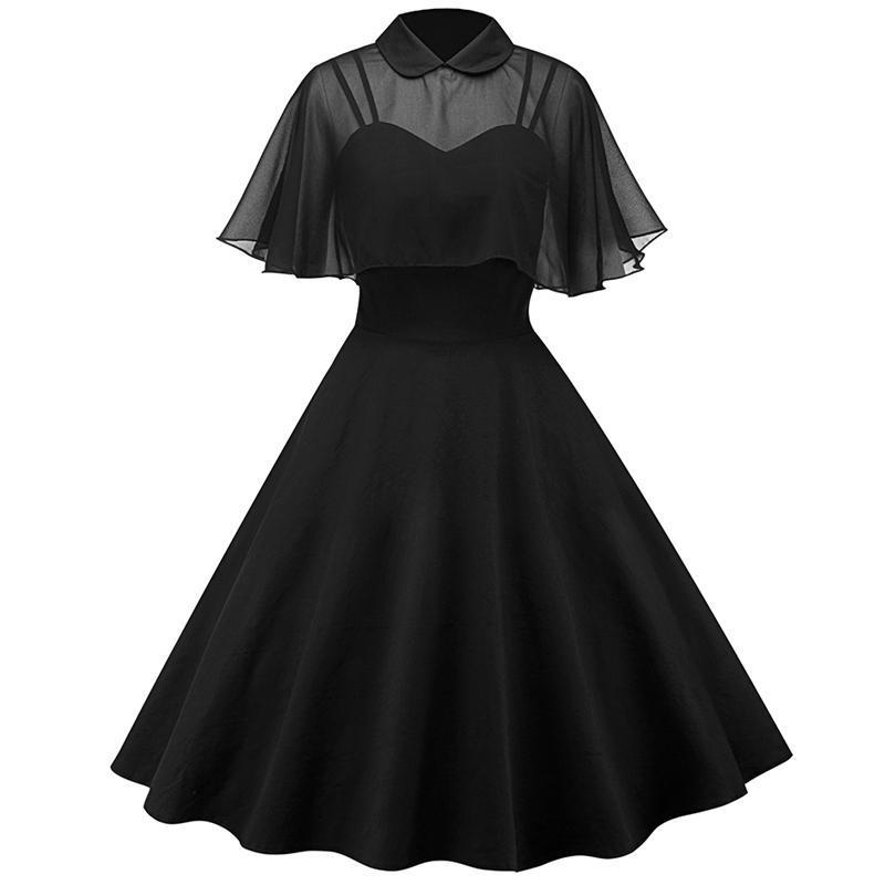 'Gothic doll' Black Collar Butterfly Strap Dress - black / XL