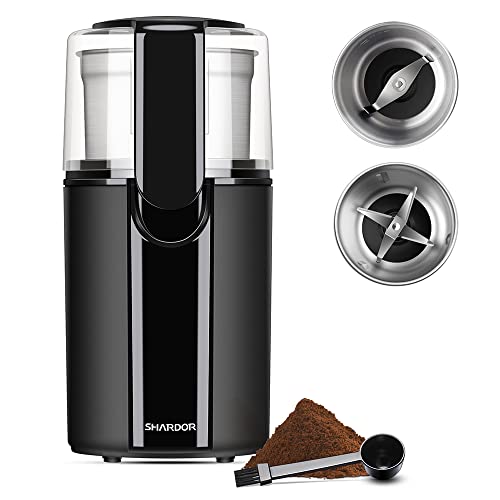 SHARDOR Coffee Grinder Electric, Spice Grinder Electric, Herb Grinder, Grinder for Coffee Bean Spices and Seeds with 2 Removable Stainless Steel Bowls, Black - Included 1 Removable Stainless Steel Bowl