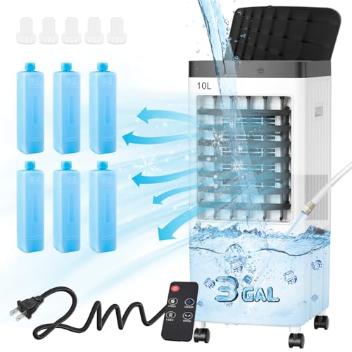 Portable Air Conditioners with 3 Gal Water Tank, 20H Cooling Time Swamp Cooler, Air Conditioner Portable for Room with 78-Inch Extension Cord,Ideal for Office/Room/Garage/Kitchen/(Include 6 Ice Packs) - WMC-NC-A4