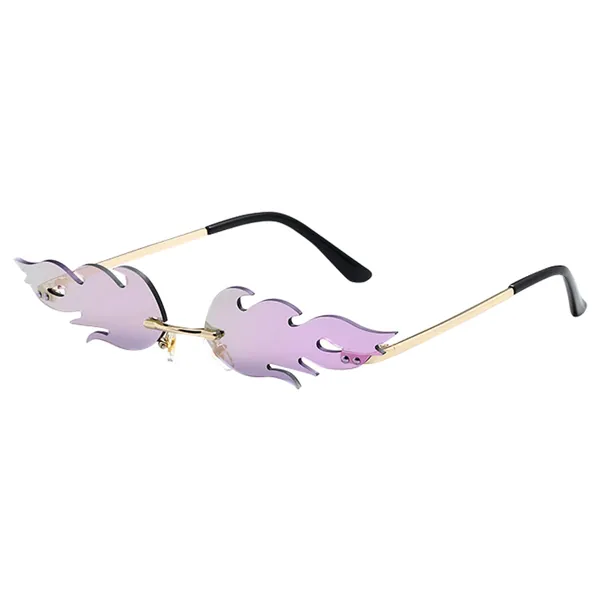 Dollger Bat Shaped Sunglasses For Women Goth Glasses Funky Novelty Rimless Eye Glasses for Halloween Party - Purple Flame Shaped