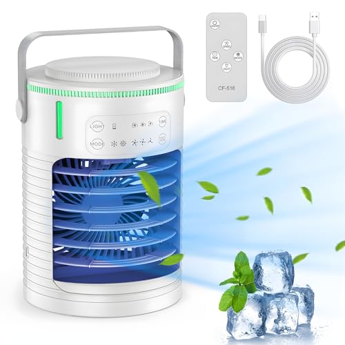 Portable Air Conditioners Fan with 3 Speeds 7 Colors,Small Mini Ac Unit for Bedroom - Air Cooler for Room - Car Ac - Mini A/C for Office Outdoor Camping - White