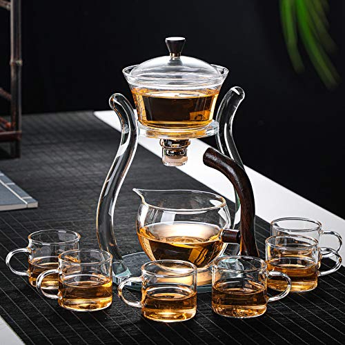 RORA Glass Teapot Set Glass Automatic Lazy Tea Set Magnetic Rotating Kungfu Heat-Resistant Teapot Suit (6 Tea Cups) - teapot set Glass