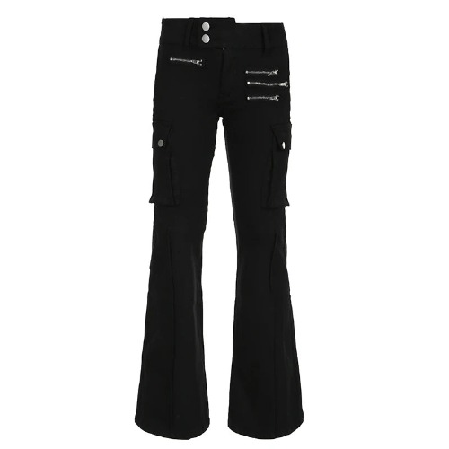 Grunge Goth Black Low Waisted Denim Pants - black / M