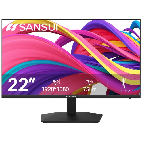 SANSUI Monitor 22 inch, FHD 75Hz Computer Monitor, Tiltable, Frameless, with HDMI, VGA, VESA Compatible, for Home and Office (ES-22F1 Canada Model)