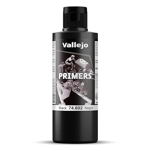 Vallejo - Surface Primer Color | Black Acrylic Primer 200 ml (6.76 fl.oz.) | Matte Finish and Fast Drying | Perfect for Airbrushing and Great Adhesion to Figurines and Scale Models - Black Primer 200 ml. (6.76 fl.oz.)