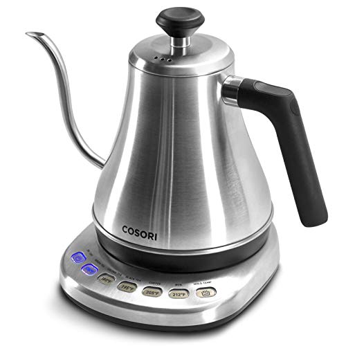 COSORI Electric Gooseneck Kettle with 5 Variable Presets, Pour Over Kettle & Coffee Kettle, 100% Stainless Steel Inner Lid & Bottom, 1200 Watt Quick Heating, 0.8L, Silver - Stainless Steel - Kettle