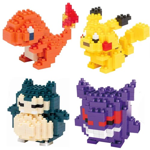4-Sets 3D Mini Cute Anime Figures Collection Toys Kit Gifts for,Pocket Monster Micro Building Building Blocks Sets for Adults and Kids - 
