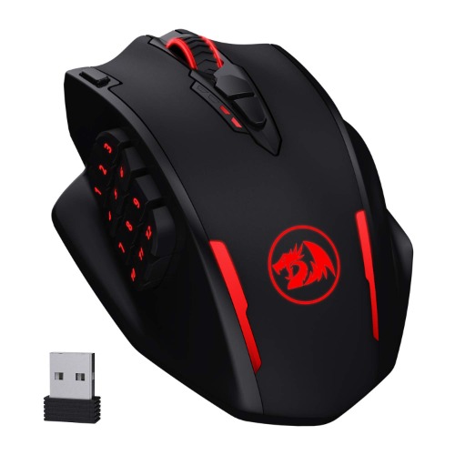 Redragon M913 Impact Elite Wireless Gaming Mouse, 16000 DPI Wired/Wireless RGB Gamer Mouse with 16 Programmable Buttons, 45 Hr Battery and Pro Optical Sensor, 12 Side Buttons MMO Mouse - Black Wireless
