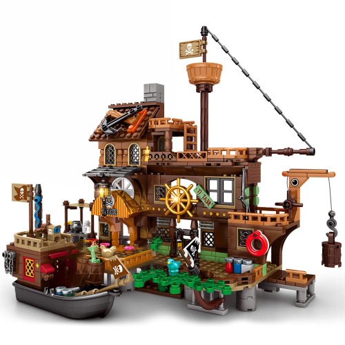 Mesiondy LEGPS YYDS Pirate Ship Set Pirate's Wharf Supply Center Building Brick Toy, for Boys and Girl Ages 8 Years and up, 573 Pcs - 