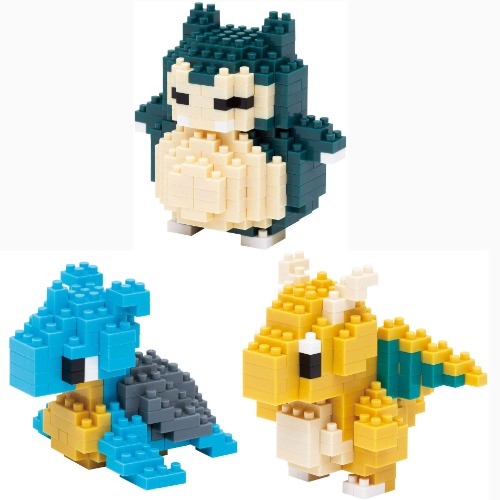 Nanoblock - 3 Sets Bundle - Laplace, Dragonite (Kairyu) and Snorlax (Kabigon) - Adjustable Pokemon Characters (Japan Import) - 