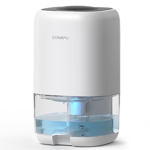 CONOPU Dehumidifier 1000ml, Dehumidifiers for Home, Auto Off &Coloured LED Light, Peltier Technology Update, Portable and Ultra Quiet, Dehumidifiers for Drying Clothes, Bedroom, Bathroom, Wardrobe - White & Blue