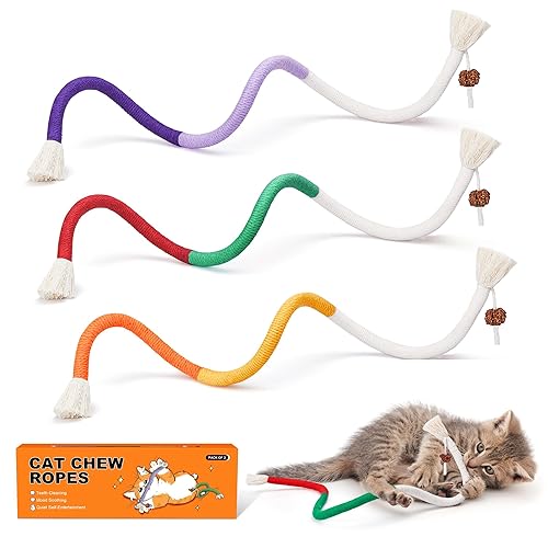 Potaroma Cat Toys Chew Ropes 3Pcs with Refillable Natural Catnip, Safe Teeth Cleaning Toy for Indoor Kittens, Interactive Cat Nip Kitty Toys for All Breeds 19.5 Inches - 19.5 Inches