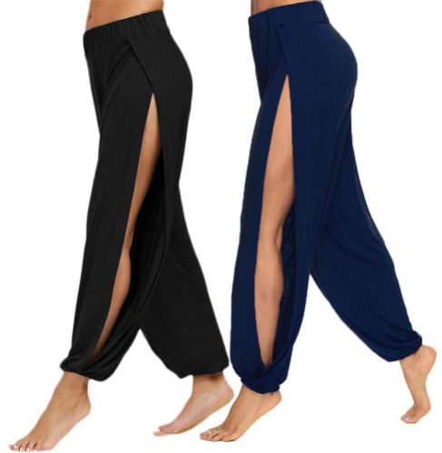 AvaCostume High Slit Harem Pants Women Hippie Harem Pants Trousers - X-Large Black/Navy