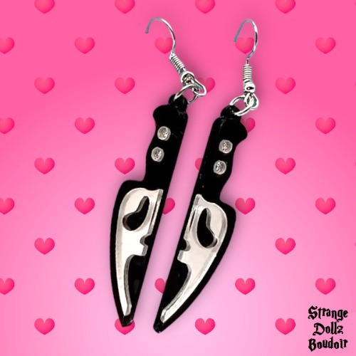 Scream Ghostface knife Horror movie earrings, 925 sterling silver, Strange Dollz Boudoir