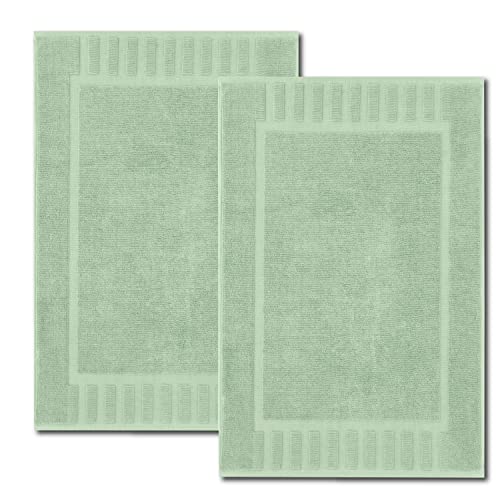 White Classic Luxury Bath Mat Floor Towel Set - Absorbent Cotton Hotel Spa Shower/Bathtub Mats [Not a Bathroom Rug] 22"x34" | 2 Pack | Green - 11: Lt Green