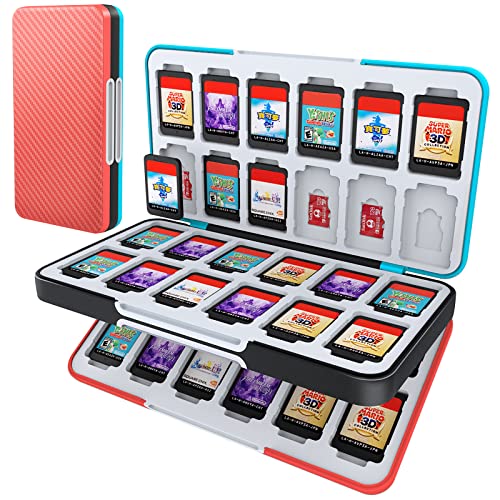 HEIYING Game Card Case for Nintendo Switch&Switch OLED,Customized Pattern Switch Lite Game Card Case with 48 Game Card Slots and 24 Micro SD Card Slots. - Carbon Fibre Blue Red