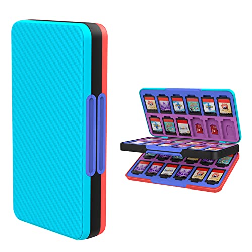 THELIFELICIOUS Switch Game Card Case for Nintendo Switch/Switch OLED/Switch Lite, Gradient Color Lining Games Card Holder with 48 Game Card Slots & 24 Micro SD Card Slots. - Carbon Fibre Blue Red