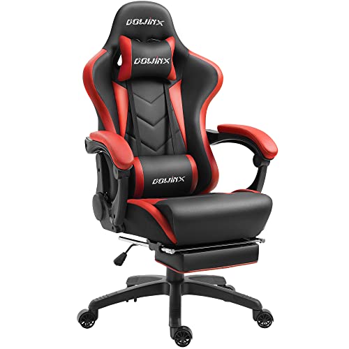 Dowinx Gaming Chair Ergonomic Racing Style Recliner with Massage Lumbar Support, Office Armchair for Computer PU Leather E-Sports Gamer Chairs with Retractable Footrest (Black&Red) - Black&red