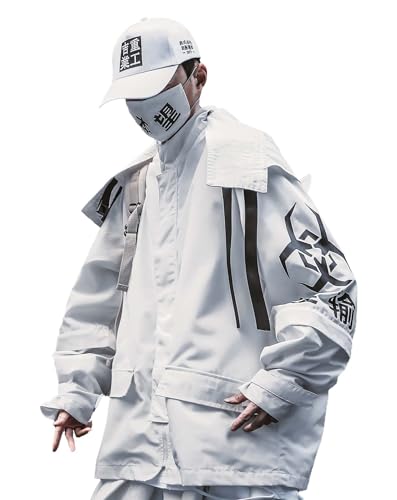 Niepce Inc Japanese Streetwear Zip Up Windbreaker Jackets for Men - Large - White1