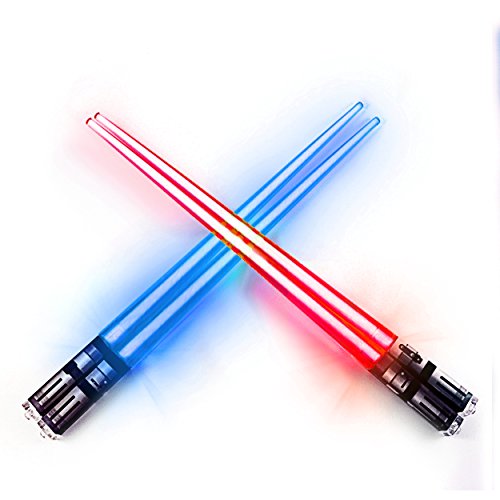 Lightsaber Chopsticks Light Up, Star Wars Chopsticks Light Up, Mini Lightsaber, Fun Chop, Cool Chopsticks, Light Saber Chopsticks, Led Chopsticks, 2 PAIRS, Blue Red (Glossy Tips) - LED Chopsticks Blue Red