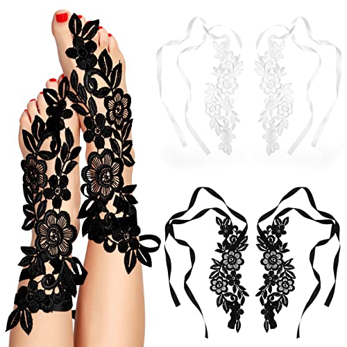 2 Pairs Lace Barefoot Sandals Sexy Lace Barefoot Embroidery Anklet with Toe Ring Vintage Floral Lace Anklet Slave Barefoot Sandals Foot Jewelry for Women Girl Wedding Prom Party Bridal Gift Festival