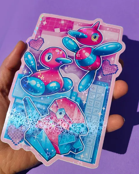Porygon  Family BIG holographic glitter sparkle Sticker Decal
