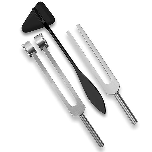 Set of 3 Pcs Aluminum Sensory Tuning Forks C 128 512 + Taylor Percussion Hammer Mallet, Superior Diagnostic Kit