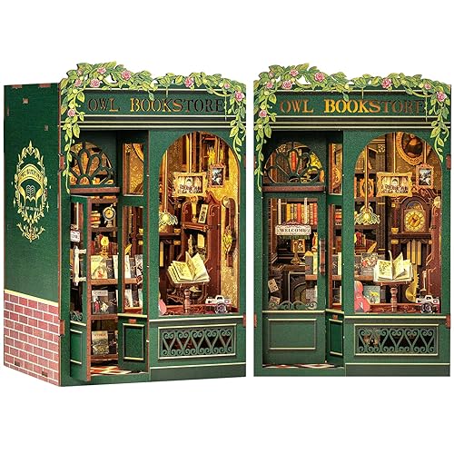 Cutefun Book Nook Kit - DIY Miniature House Kit for Bookshelf Decor, Book Nook Kits for Adults & Beginners, 3D Wooden Puzzle Dollhouse, Ideal Gift for Family and Friends (OWL Bookstore) - OWL Bookstore
