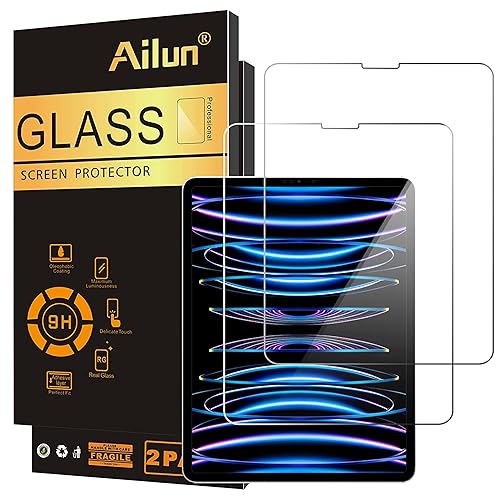 Ailun 2 Pack Screen Protector for iPad Pro 12.9 Inch Display [2022 & 2021 & 2020 & 2018 Release] Tempered Glass [Face ID & Apple Pencil Compatible] Ultra Sensitive Case Friendly [2 Pack] - Clear