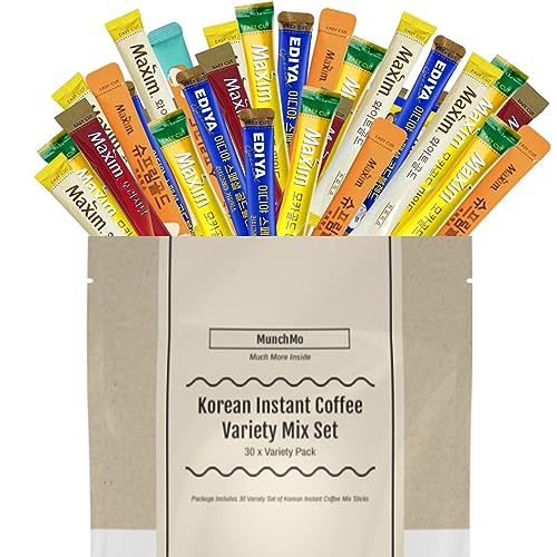MunchMo Korean Instant Coffee Mix Packets Single Serve 6 Flavors Assortment Sampler - 30 Count Variety Pack, 3 in 1 Instant Coffee Packets Set