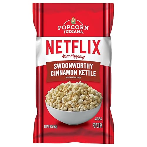 Popcorn Indiana Netflix Now Popping Swoonworthy Cinnamon Kettle Corn, (6 count - 3 Oz each) - Swoonworthy Cinnamon Kettle Corn - 18 Ounce (Pack of 1)