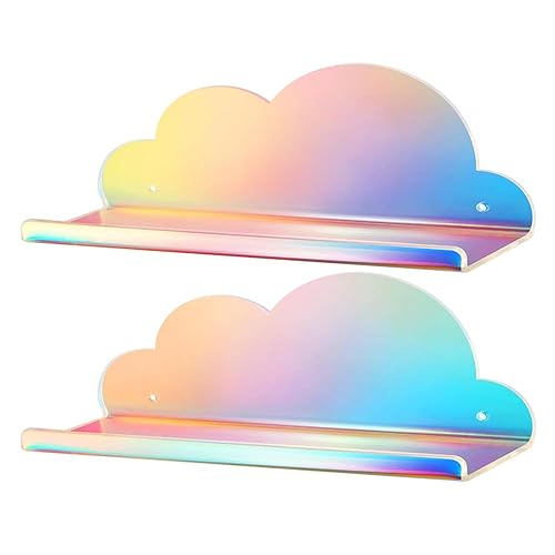 NiHome Extra Large Iridescent Acrylic Floating Shelves, 2 Pack Cloud Shelves - Floating Shelf for Wall, Wall Mountable and Multi-Functional for Home Décor, Bathroom, Kitchen, Bedroom - Extra Large-2 Pack - Iridescent