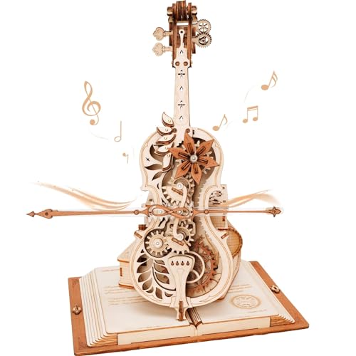 ROBOTIME AMK63 3D Puzzles for Adults, Mechanical Wooden Music Box Puzzle Kit, Magic Cello Model Kits to Build, Unique Gift for Her/Him Aesthetic Desk Decoration