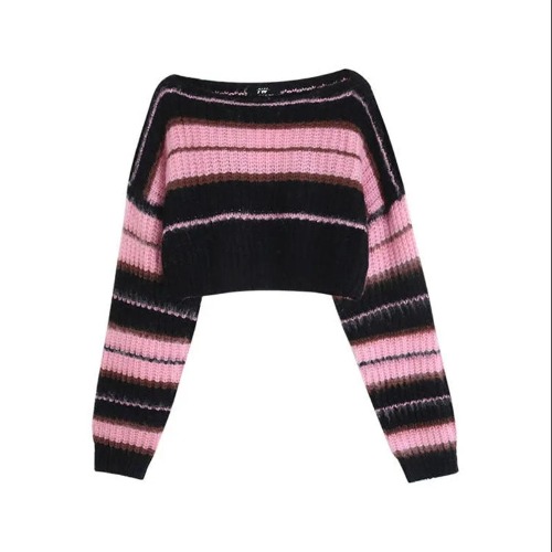'Milkshake' Black & Pink Stripe Sweater - Grunge, Emo, Goth - pink / M