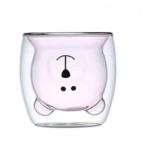 Cute Colorful Bear Double Wall Heat Resistant Glass Coffee Cup - Pink / 201-300ml