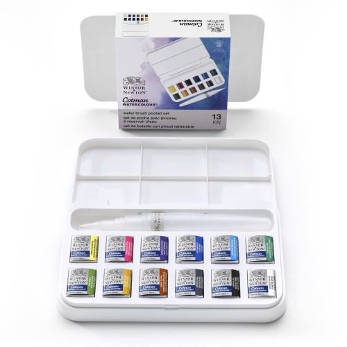 Winsor & Newton - 390658 Cotman Watercolor Paint, Half Pans, Set of 14, 12 Colors