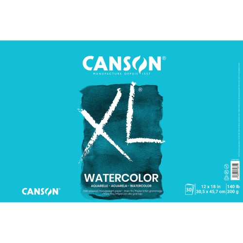 Canson XL Series Watercolor Textured Paper Pad for Paint, Pencil, Ink, Charcoal, Pastel, and Acrylic, Fold Over, 140 Pound, 12 x 18 Inch, 30 Sheets