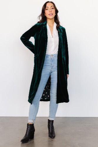 Vance Velvet Long Blazer | Dark Green | M