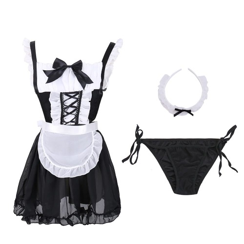 NaturalNH Maid Dress Halloween Maid Outfit Cosplay Sweet Classic Apron Maid Dress with Socks（XS-M）