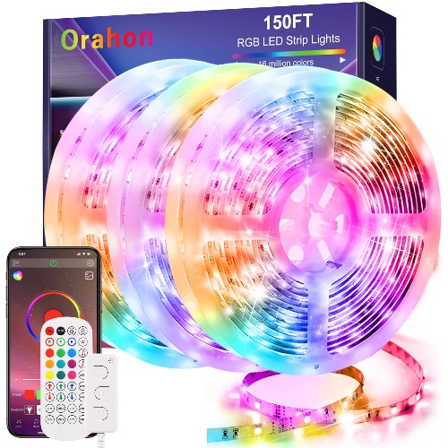 Led Lights 45m, orahon 150ft Smart RGB Led Strip Lights for Bedroom with Bluetooth and Remote Controller Led Lights Strips Sync to Music Apply for Christmas Room Home Decoration - 45M $49.99