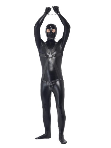 Smiffys Gimp Costume, Black, Bodysuit with Straps and Chainmail Pants, X-Large