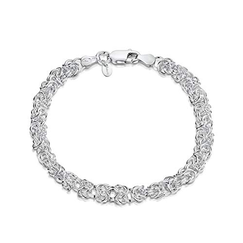 Amberta Women's 925 Sterling Silver Byzantine Chain Bracelet - 8 inch / 20 cm - Rounded Design