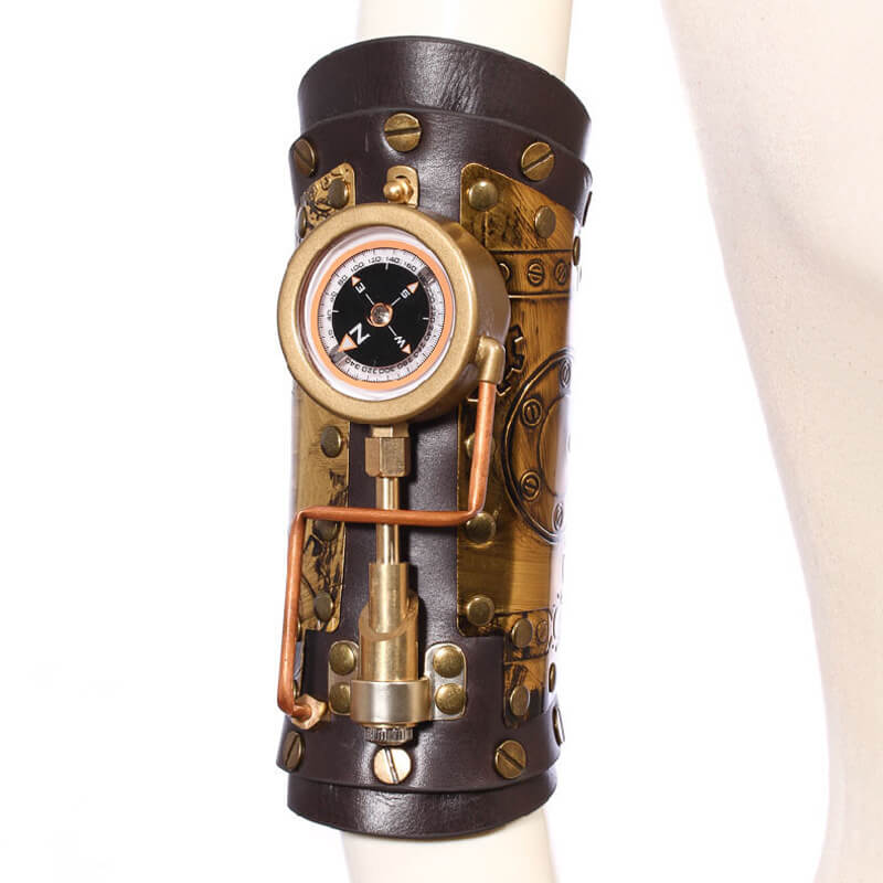 LED Compass Steampunk Arm Bracer - Dark Brown / Single