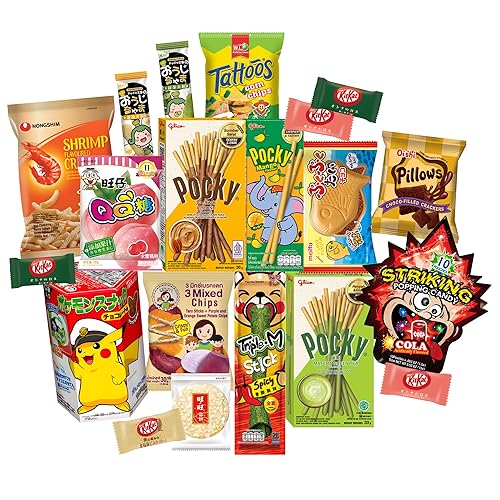 Asiatische Süßigkeiten Box Snacks Candy Jelly Chips Cracker aus Thailand Taiwan Japan Korea China Philippinen mit über 30 Teilen Geschenk-Box Probierset Probierpaket