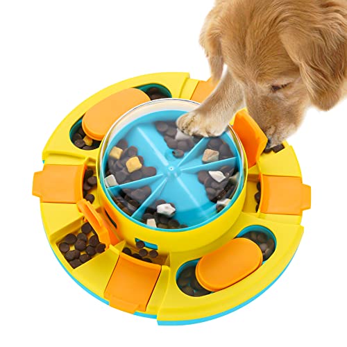 Aluckmao Interactive Dog Puzzle Toys,Puzzle Games for Dogs Mental Stimulation,Dog Enrichment Toys Treat Dispenser - Treat Button（Blue） - Level 2 (Intermediate)