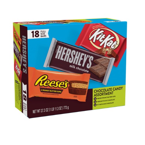 REESE'S, HERSHEY'S and KIT KAT Milk Chocolate Assortment Candy Bars, Christmas, 27.3 oz Variety Pack (18 Count) - 