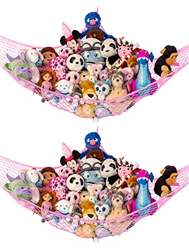 Lilly's Love Stuffed Animal Storage Hammock - Large 2 Pack - "STUFFIE PARTY HAMMOCK" (Pink) - -Pretty in Pink - Large