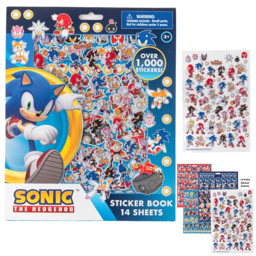 Sonic The Hedgehog Stickers for Kids, 14 Sheet Sonic Sticker Book Set Including Puffy Stickers, 1200+ Stickers - Sonic