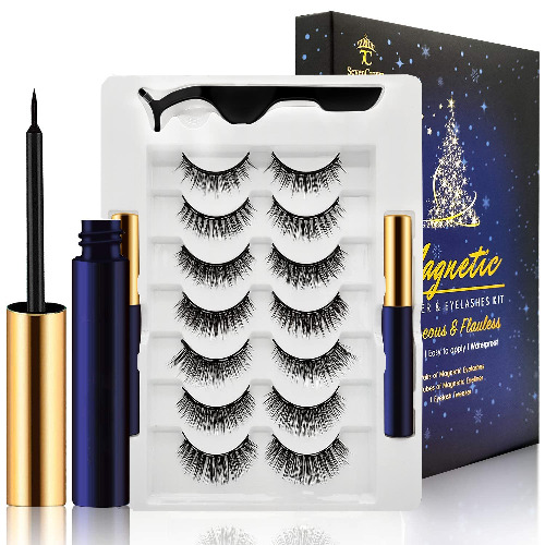 Magnetic Eyelashes with Eyeliner Kit,Magnetic Lashes with Eyeliner Set,False Eyelashes for Women with Applicator,Reusable Magnet Lash Set,Natural Look,Easy,Cruelty-Free. - Kit A: 7 pairs +2 tubes