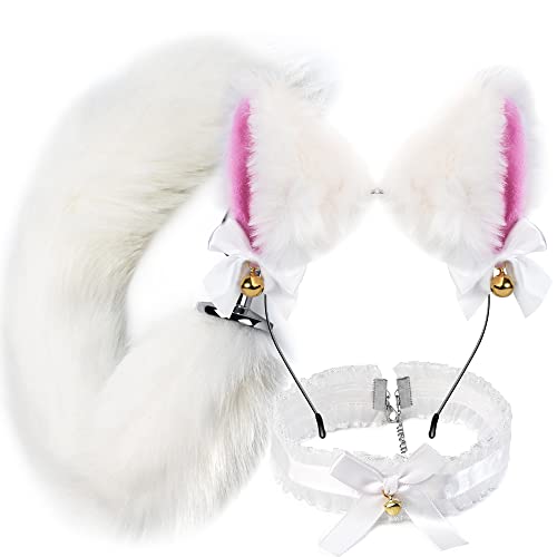 Costume Accessory Set for Women, Cosplay Party Costume, Handmade Plush Ear Set - White